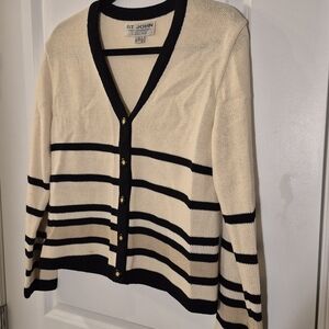 St. John Cream and Black Button-Up Cardigan